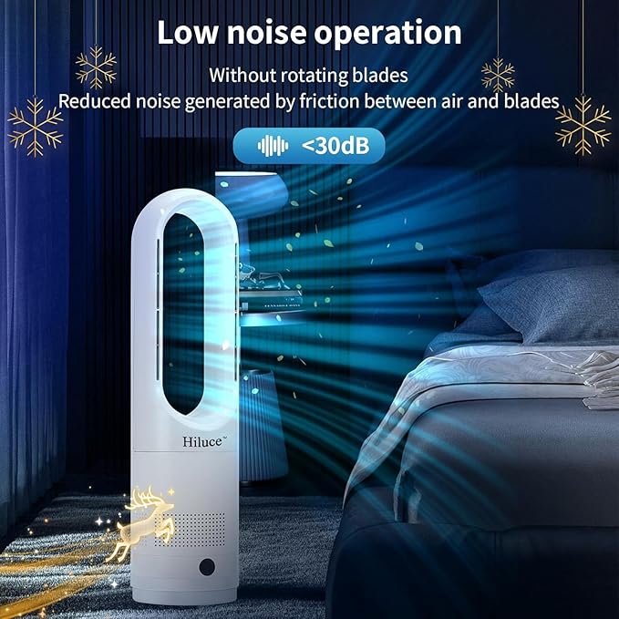 Hiluce All Season Bladeless Fan, 1400W Space Heater & 40W Tower Fan Combo with Remote,25dB Quiet Heater Fan Combo for Indoor Use,Tip Over and Overheat Protection 80°Oscillation,8Levels, 9H Timer,22"