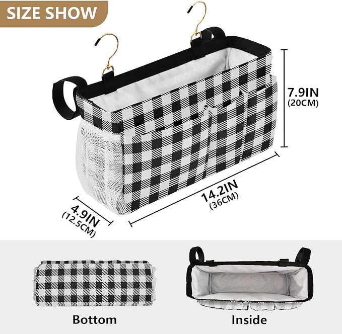 Buffalo Plaid Check Black Print Bedside Caddy Storage Bag Bedside Organizer - Image 4