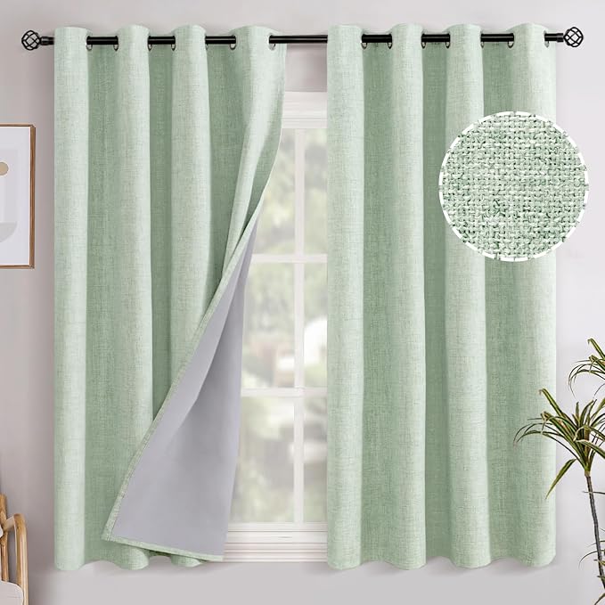 YoungsTex Sage Green Linen Blackout Curtains 45 Inch Length by YoungsTex