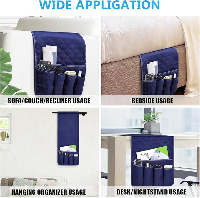 Armchair Caddy for Recliner, Non Slip Sofa Arm Organizer, Deep Blue | 5-Pocket - Image 5