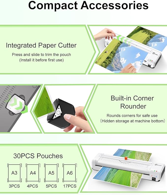 Buyounger Laminator Machine, A3 Laminator Machine with 30 Laminating Sheets, 13 Inch Laminating Machine with Built-in Paper Cutter & Corner Rounder, Thermal and Cold 11X17 for Home School Office