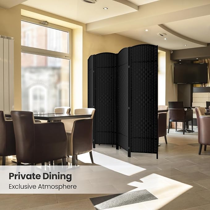 4 Panel Folding Room Divider, Woven Privacy Screen, handcrafted diamond pattern - Image 6