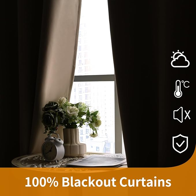 YoungsTex 100% Blackout Curtains 45 Inch Length 2 Panels, Room Darkening Drapes - Image 8