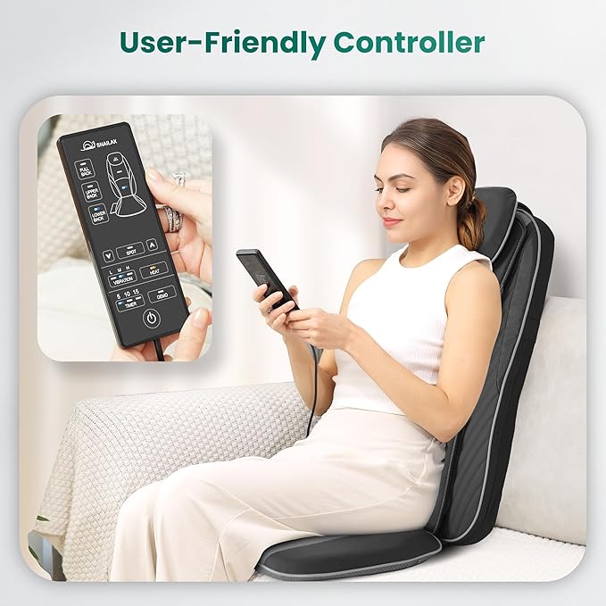 Snailax Christmas Gifts for Dad,Mom Shiatsu Back Massager with Heat & Vibration, 3D Kneading Massage Chair Pad for Pain Relief Deep Tissue, Chair Massager for Office Home Chair Use