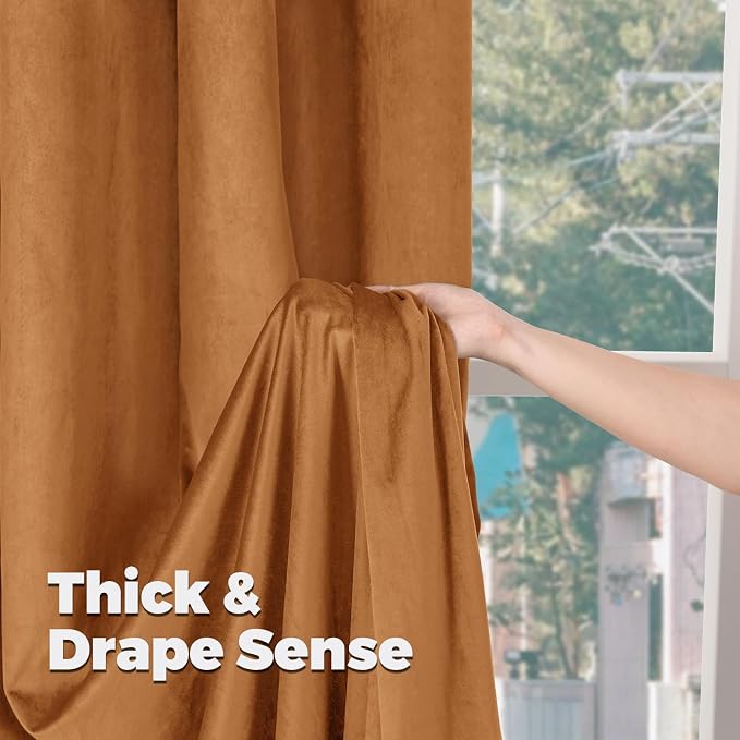 BGment Orange Velvet Curtains for Living Room, 2 Panels, 52 x 102 Inch | Thick - Image 7