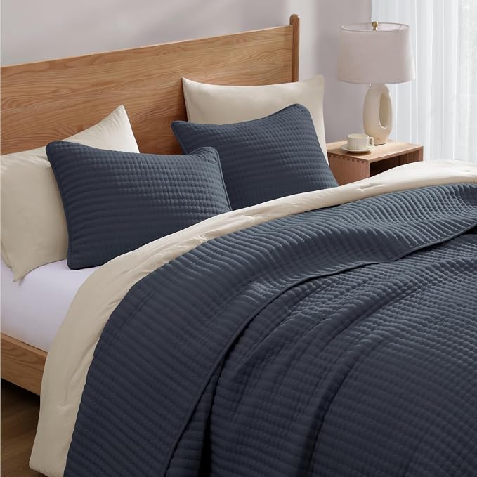 Blue Grey California/Oversized King Size Quilt Bedding Set | Lightweight Soft - Image 2