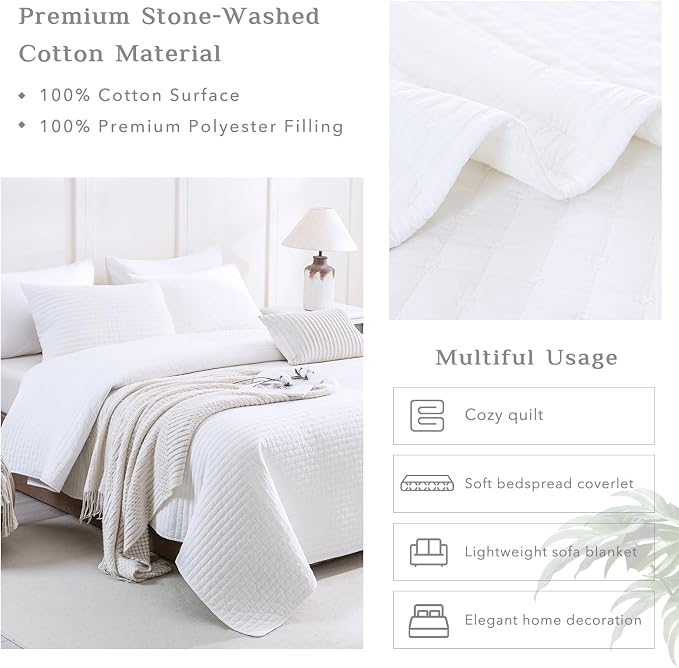 CozyTide Oversized King Bedspread 128"x120", Bright White Stone-Washed Cotton - Image 4