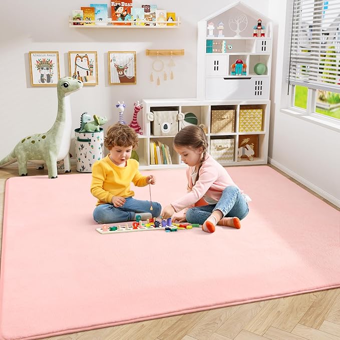 Modern Area Rugs for Bedroom Living Room, 5x8 Pink Memory Foam Rug | Thickened - Image 6