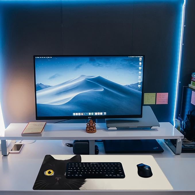 Eflxamz Desk Pad,Black Cat Desk Mat,Cute Cat Large Gaming Mouse Pad for Desk,Extended Big Computer Keyboard Mouse Pad with Non-Slip Base and Stitched Edge,31.5"x11.8"