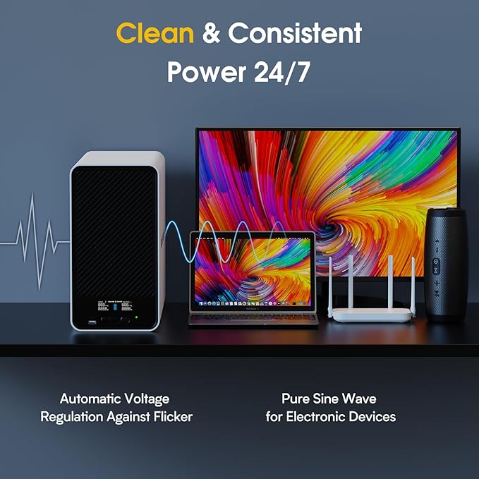 GOLDENMATE 2000VA/1600W Lithium UPS Battery Backup and Surge Protector, Backup Battery Power Supply with LiFePO4 Batteries(460Wh), AVR, Line Interactive Sinewave UPS System, 8 Outlets, LCD Display