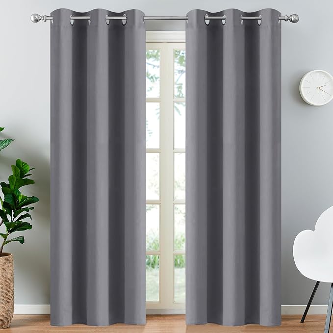 Yakamok Blackout Curtains 38x84 inch Grey Thermal Drapes-Bedroom | 1 panel - Image 3