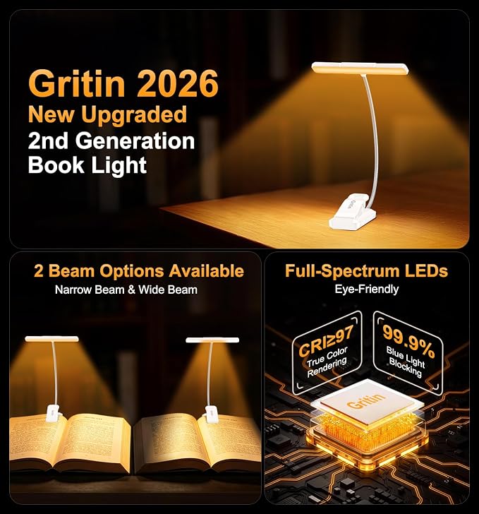 Gritin 2026 Gen 2 Book Light for Reading- 32 Eye Caring Full Spectrum LED | 5 - Image 2