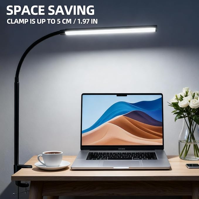 Clip on Desk Lamp with Clamp, Dimmable Eye Caring Book Reading Light - Image 2