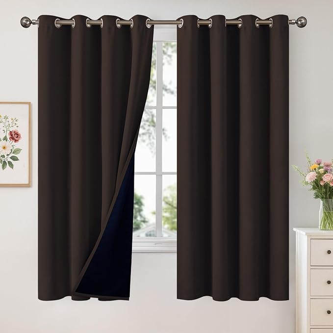 YoungsTex Dark Brown 100% Blackout Curtains 63 Inch Length, Room Darkening by YoungsTex