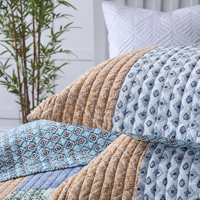 Autumn Dream Cotton Bedspread Bohemian Blue Bedding Quilt, King Size | Cotton - Image 5