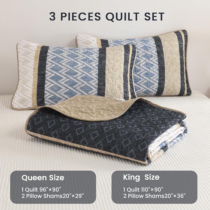 Dinjoy Boho Queen Quilt Set, Striped Bedspread Queen Size, Coverlet Bed Sets - Image 6