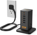 USB Charging Station for Multiple Devices PD 65W, TESSAN 9-in-1 USB C Charger Block for iPhone 17/16/15, MacBook, Tablet, Type C Desktop Charger with 3 AC, Home Travel Office Accessories