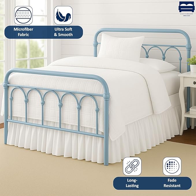 Ruffled Bed Skirt with Split Corners-Dust Ruffle - 15" Drop 100% Microfiber Soft,Sheen & Luxurious Look - Bed Skirts (White -Full)