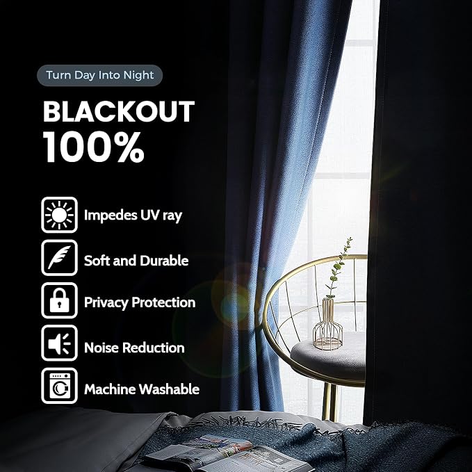 SimpleHome Navy Blue 100% Blackout Curtains Room Darkening Living Room 54 | - Image 3