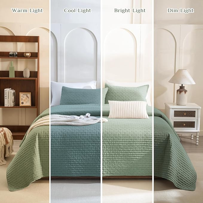 CozyTide Oversized King Quilt 128"x120", Stone-Washed Cotton Olive Green - Image 6