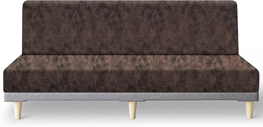 molasofa Leather Like Stretch Futon Slipcover Armless Futon Bed Sofa Cover Furniture Protector with Elastic Bottom, Soft and Washable Futon Cover for Sofa Bed Stay in Place（Larger，Brown）