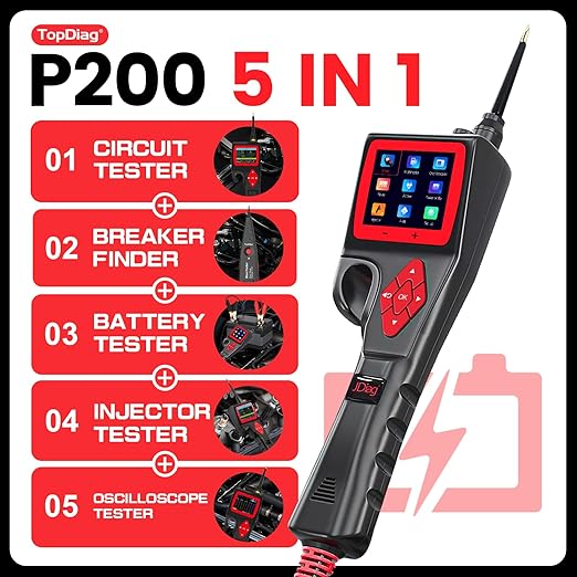 TopDiag P200 Power Circuit Probe Kit - Automotive Circuit Tester with 2024 Online Update, 9~30V Voltage Range, Multimeter, Relay Test, Fuel Injector Tester, Activating Component, Oscilloscope Mode