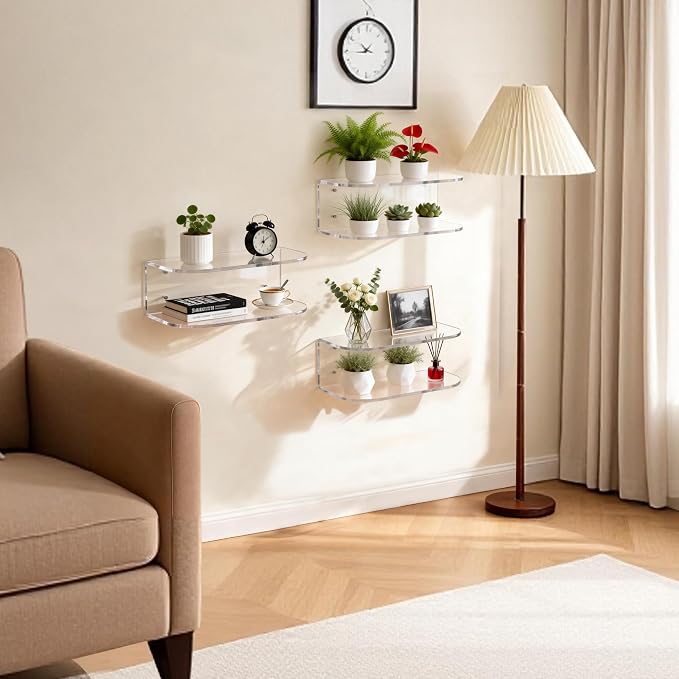 Acrylic Floating Nightstand, Wall Mounted Bedside Table Shelf - Image 8