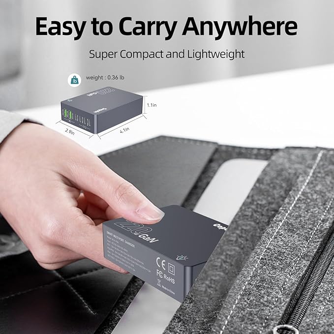 220W USB C Charger Block, 6-Port GaN USB C Charging Station PD 100W PC Laptop Fast Charger Adapter Compatible with iPhone 17, Galaxy 25, MacBook,ipad and More Devices(Gray)