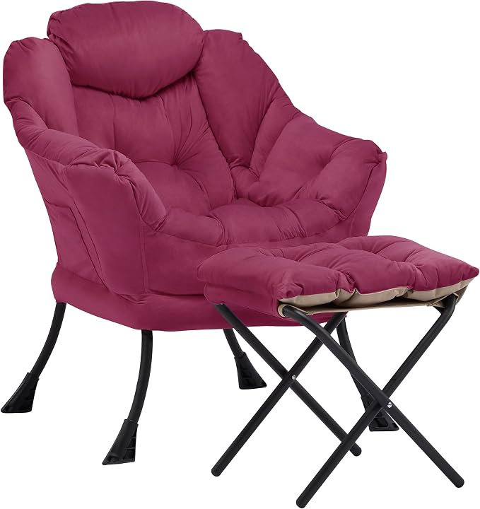 Lazy Chair with Ottoman, Comfy Reading Chair, Burgundy | Cushioned Seat with by Aunekiv