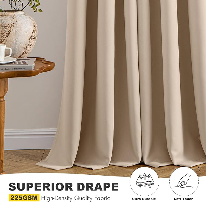 MIULEE Blackout Curtains for Bedroom 2 Panels 40 x 72 Inch Long Beige | Thermal - Image 5