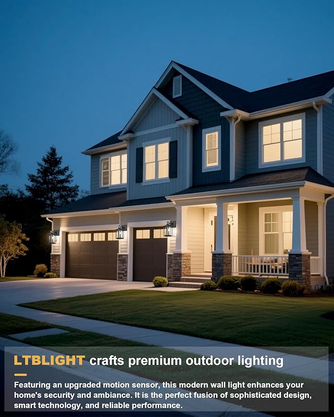 LTBLIGHT 2-Pack Motion Sensor Outdoor Lights with GFCI Outlet Built-in, Exterior Porch Lights Wall Mount with 3 Modes, Anti-Rust Outside Lanterns for Home, Entry, Backyard, Patio, 120V