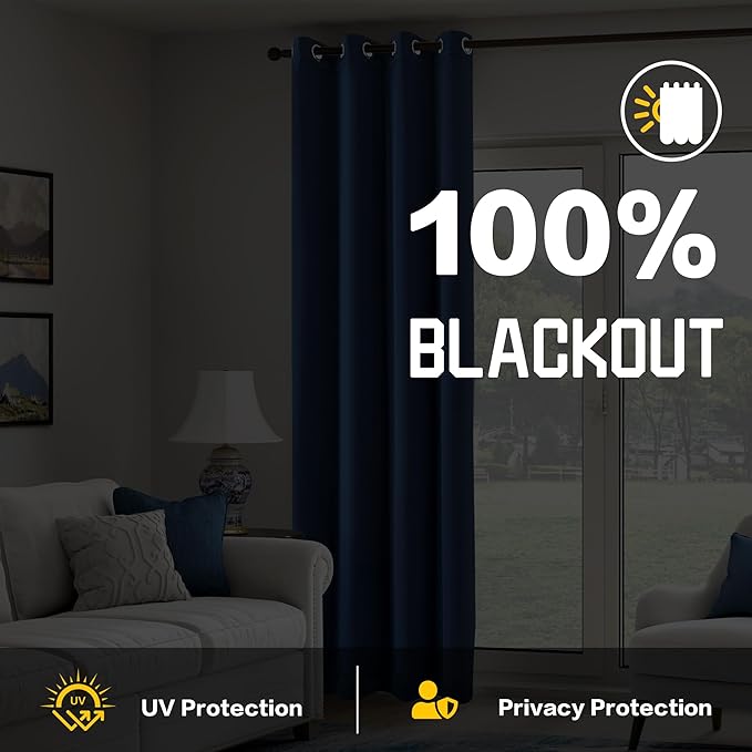 Navy Blue 3-in-1 Heavy Soundproof Curtains Full Blackout Curtains for Bedroom Energy Saving Winter Drapes Grommet Thermal Insulation Room Divider Drapes for Living Room (1 Panel, Navy Blue, 50" x 96")
