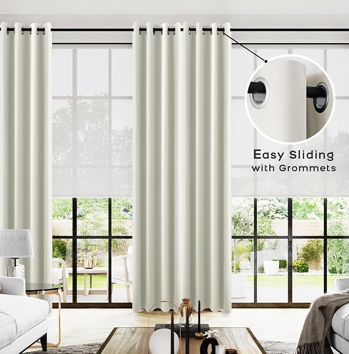 KOUFALL Cream Blackout Curtains 100 Inches Long 2 Panels Set - Image 2