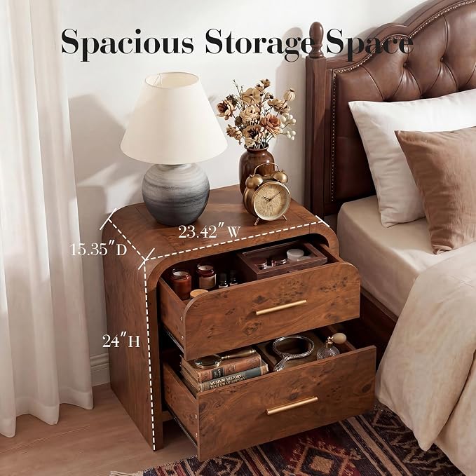 Night Stand Set of 2 2-Drawer Nightstand 24" H Metal Handle Modern Sturdy - Image 2