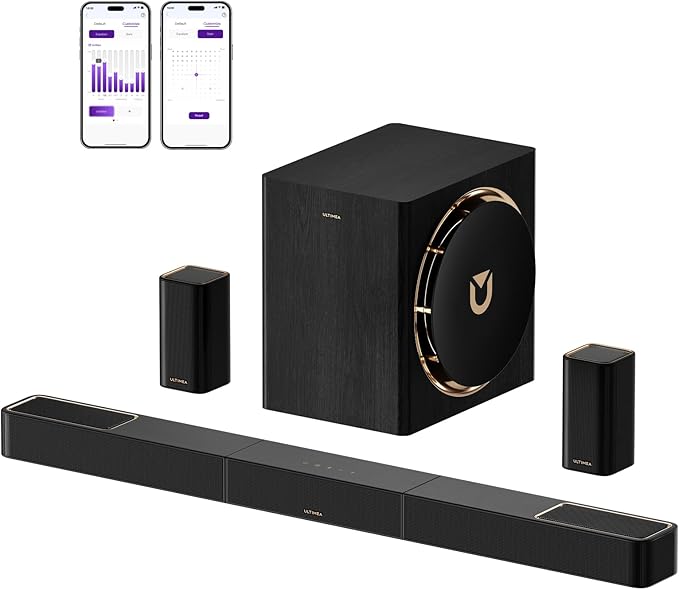 ULTIMEA Skywave X60 7.1.4ch Professional Wireless Surround Sound System for TV w/Dolby Atmos, 840W Sound Bar with 8" Wireless Subwoofer, 28Hz Low Frequency, GaN Amplifier, 4K HDR Pass-Through