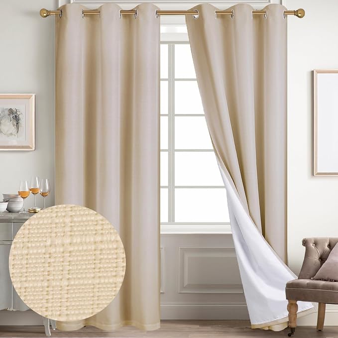 Diraysid 100% Blackout Curtains Beige Linen Curtains - Image 2