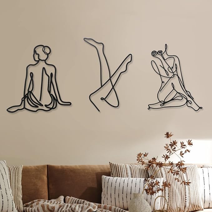 Photect 3 Pcs Metal Wall Art Decor Minimalist Abstract Woman Wall Art Metal by Photect