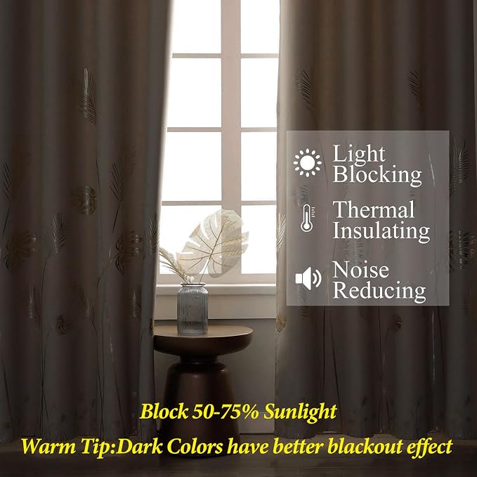 Elegant Palm Tree Leaf and Wheat Pattern Blackout Curtains Foil Print Room - Image 6