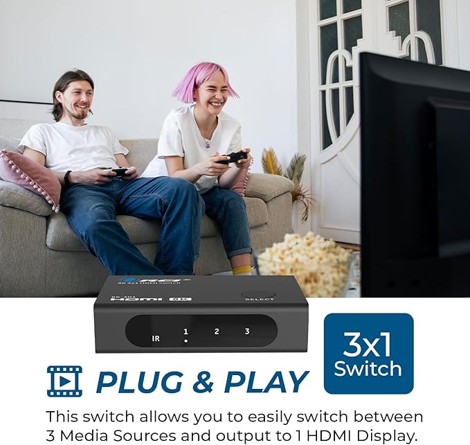 OREI HDMI Switcher with 4K@120Hz 4:4:4 / 8K@60Hz 4:2:0 - HDR10+, VRR, ALLM, QFT, CEC - 48Gbps Bandwidth - HDMI Switch with Remote – Perfect for Gaming with PS5/Xbox/PC