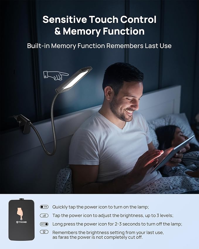 TROND LED Desk Lamp with Clamp, 6000K Daylight, Flexible Gooseneck on Light | - Image 4