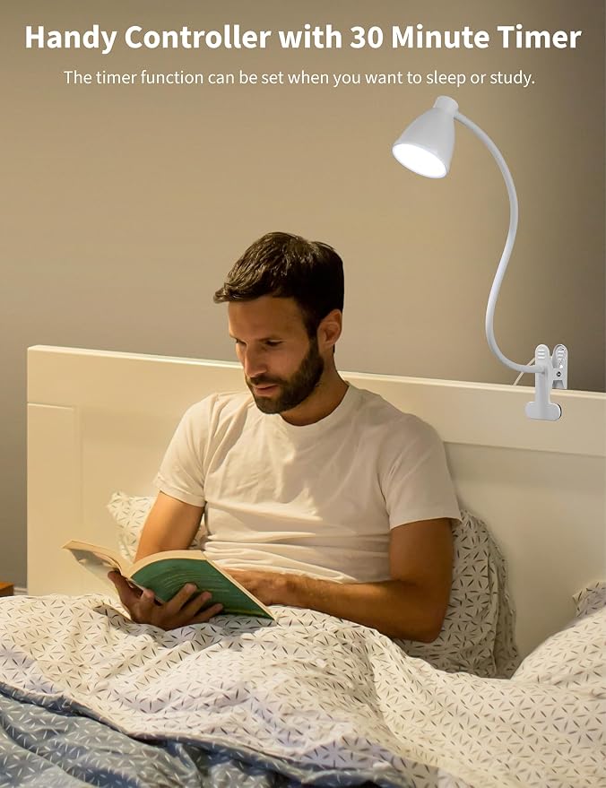 BOHON Clamp Lamp 5 Color Modes 10 Brightness Dimmer Bedside Lamp, Adapter - Image 4