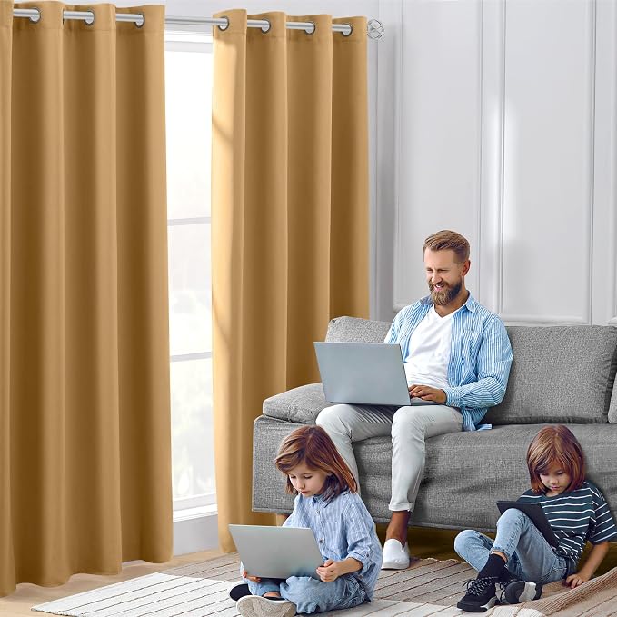 HOMEIDEAS Gold Blackout Curtains - Image 2