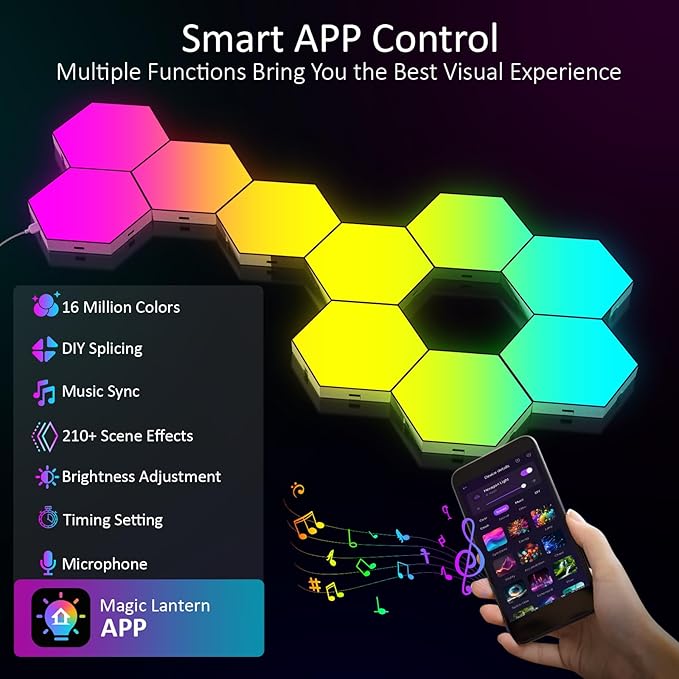 JIMIMORO Big Hexagon LED Light - 8 Pack Smart RGB Hexagon LED Panels Wall Lights with APP & Remote Control Cool Music Sync Gaming Lights for Living Room, Bedroom, Gaming Room, Kids, Adults