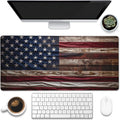 Eflxamz Large Gaming Mouse Pad for Desk,Wooden American Flag Desk Mat,Wooden USA Flag Desk Pad,Extended Big Computer Keyboard Mouse Pad with Non-Slip Base and Stitched Edge,35.4"x15.7"