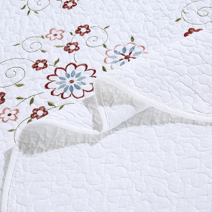 ROOMLIFE Quilt Set Full Size 3D Floral Embroidery Pattern 3-Piece Cotton - Image 7