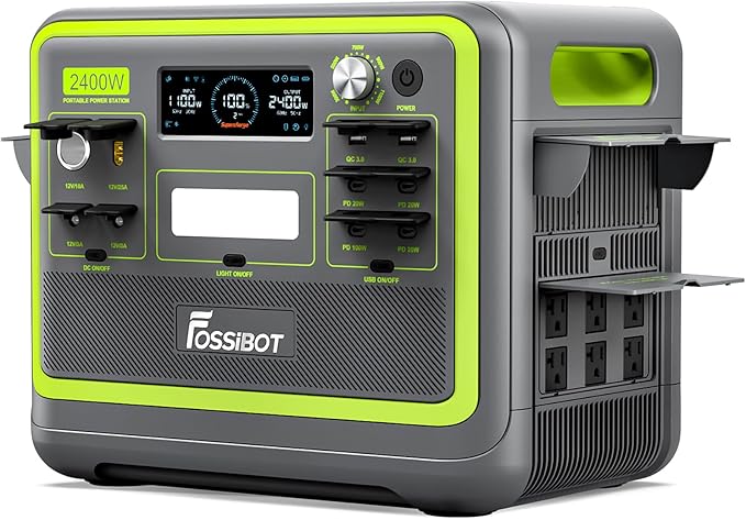 FOSSiBOT F2400 Portable Power Station 2400W (4800W Peak), 2048Wh LiFePO4 Battery Solar Generator with 1100W AC & 500W Solar Charging APP Control,1.5H Fast Charging, for Camping, Home Use, Emergency,RV