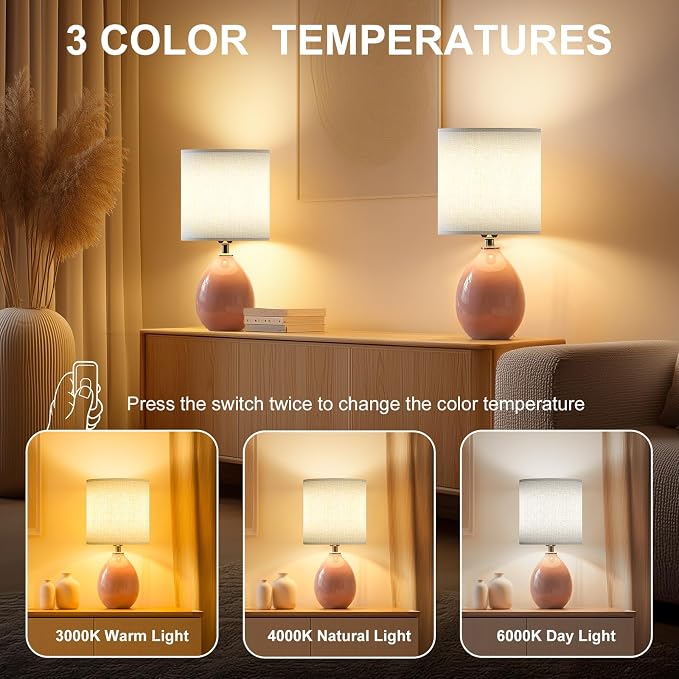 18.5" Table Lamps Set of 2 for Living Room Bedroom, Bedside Lamps for Night - Image 3