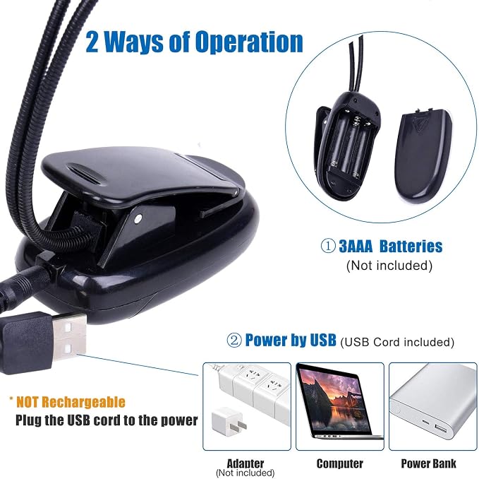 Music Stand Light, 1/2/4/10 Pack Clip on LED Book Lights, USB and AAA Battery - Image 3