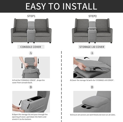 Easy-Going 2-Piece Recliner Console Cover for Reclining Loveseat Covers Stretch Jacquard Middle Console Cover for Recliner Couch and Sofa Light Gray