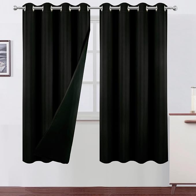100% Blackout Curtains 52 x 72 Inch/Black Curtains 2 Panels by Lemomo